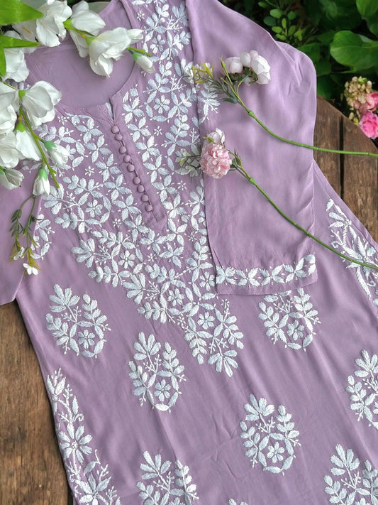 Pastel Lilac Gulzar Chikan Kurta