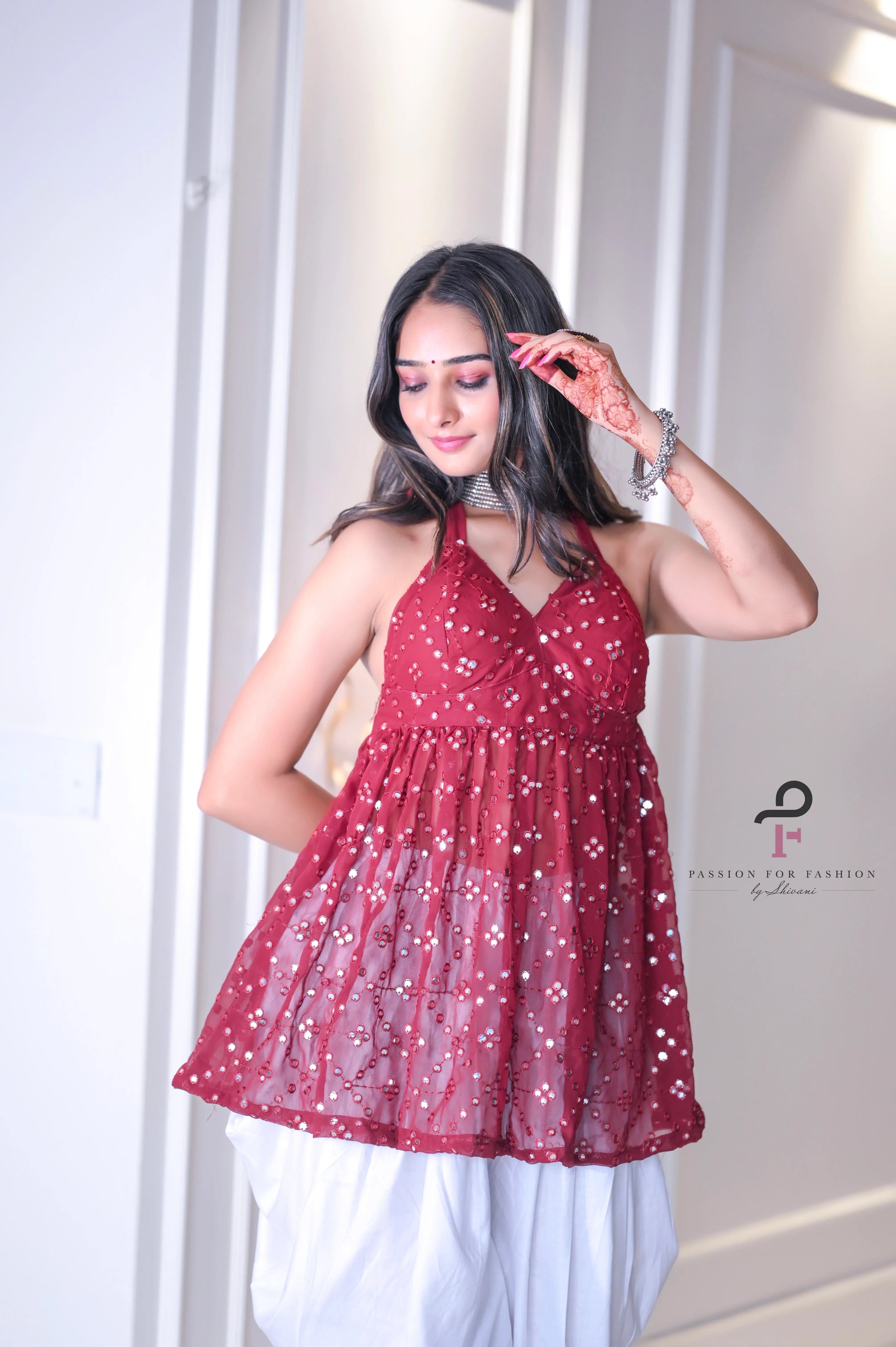 Scarlet Maroon Gulnaz Peplum Top