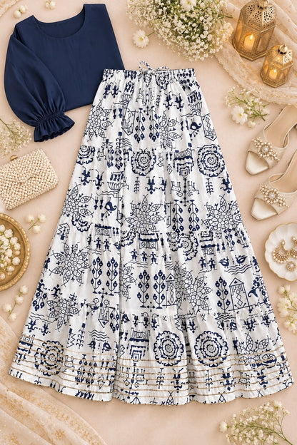 Jaipuri Indigo Folk Flared Twirl Skirt