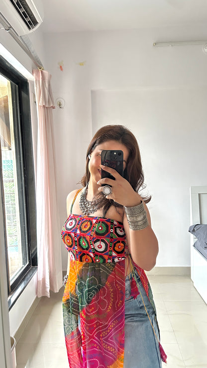 Ayesha’s Boho Bloom Bandhej Tie Kurti