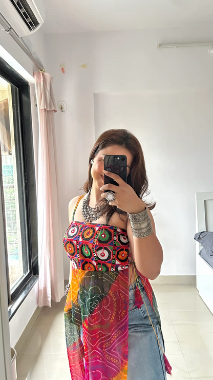 Ayesha’s Boho Bloom Bandhej Tie Kurti