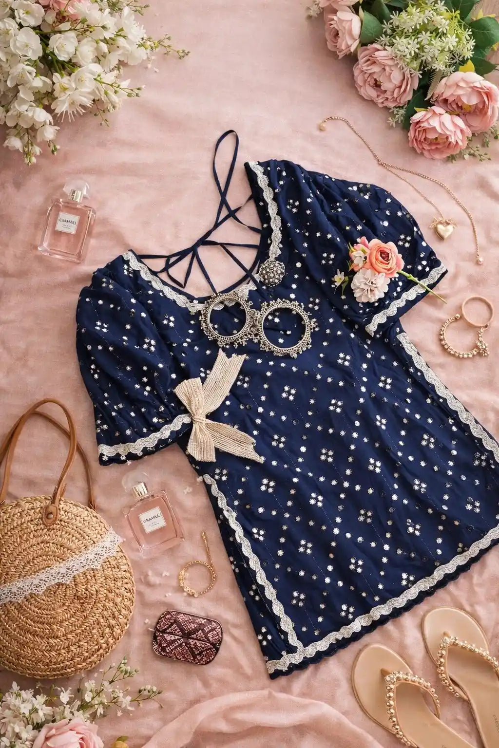 Dazzle Blue Mirror Gulnaz Kurta