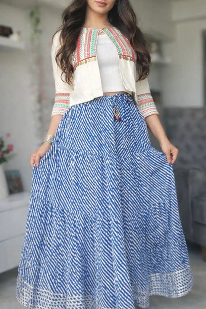 Jaipuri Blue Lehriya Twirl Skirt
