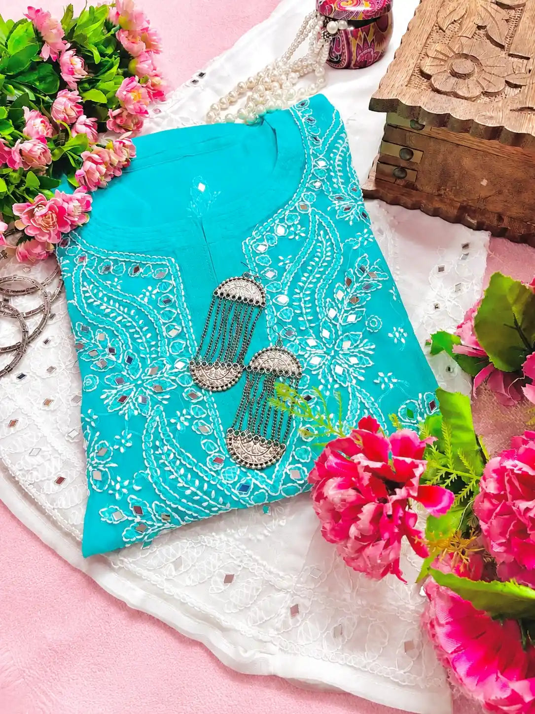 Blush Turquoise Rooh Chikan Kurta