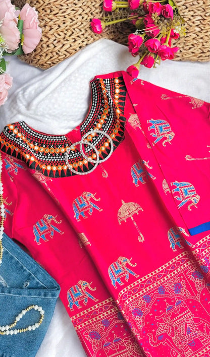 Gold Pink Elephant Short Kurta - Passion for Fashion by Shivani