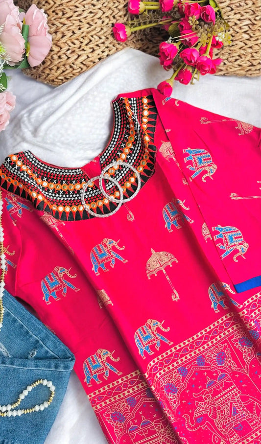 Gold Pink Elephant Short Kurta - Passion for Fashion by Shivani