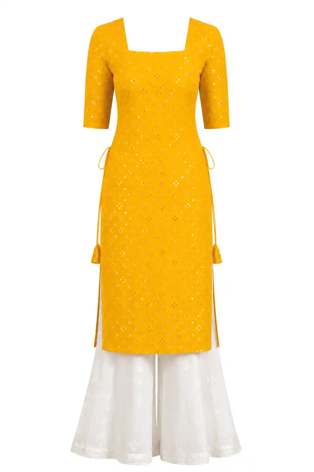 Santoshi’s Yellow Mirror Embroidered Gulnaz Kurta