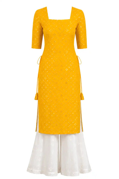 Santoshi’s Yellow Mirror Embroidered Gulnaz Kurta