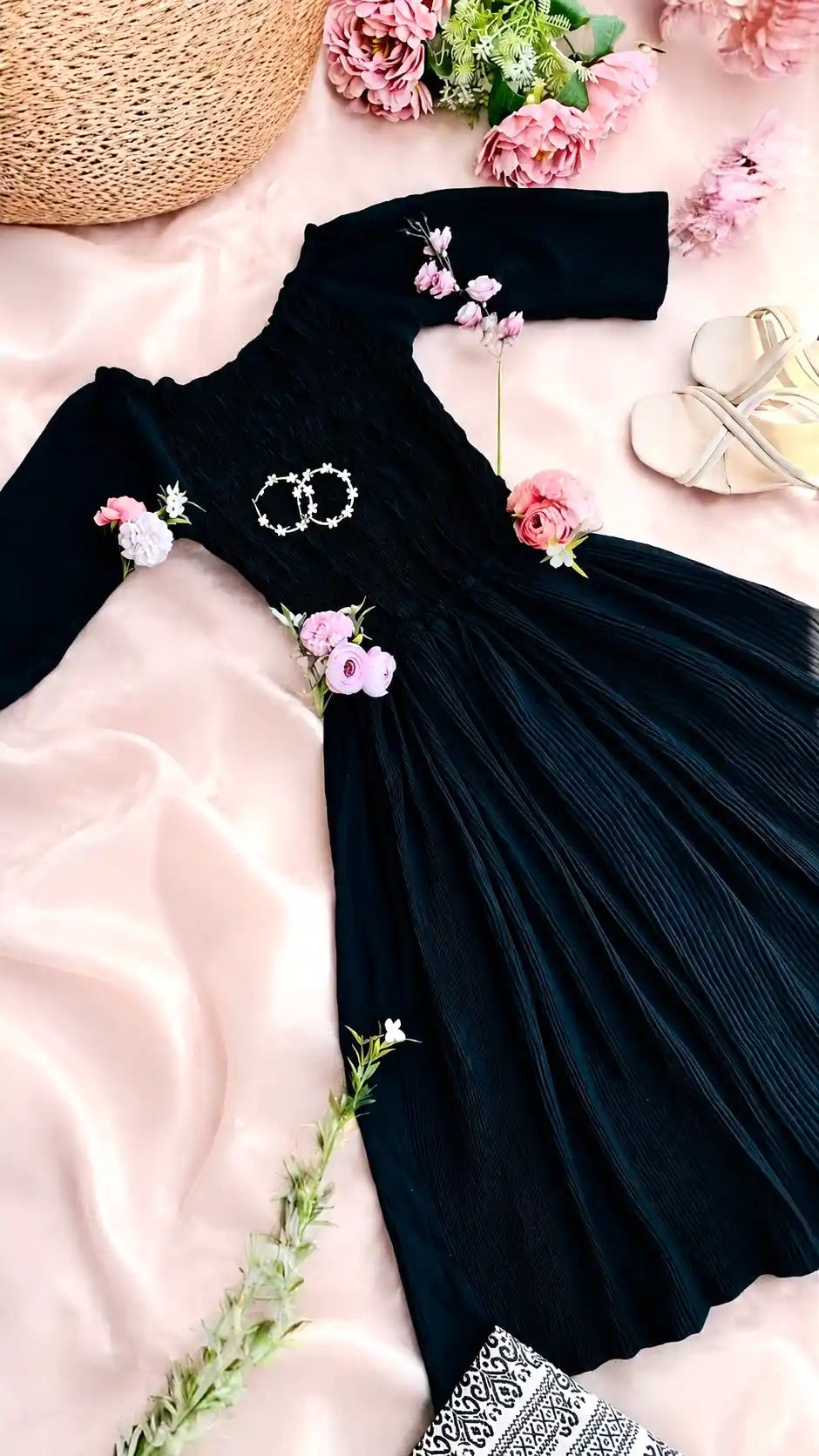 Dusky Black Smoky Crepe Twirl Dress