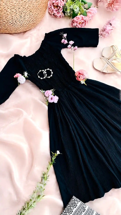 Dusky Black Smoky Crepe Twirl Dress