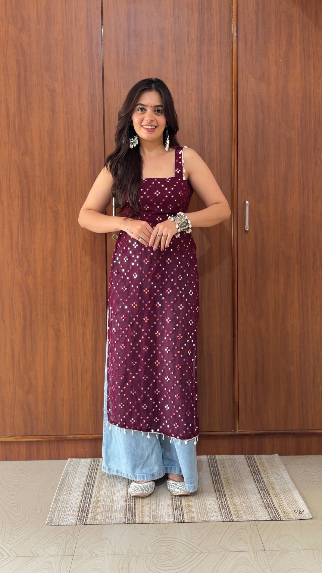 Santoshi’s Wine Embroidered Gulnaz Kurta
