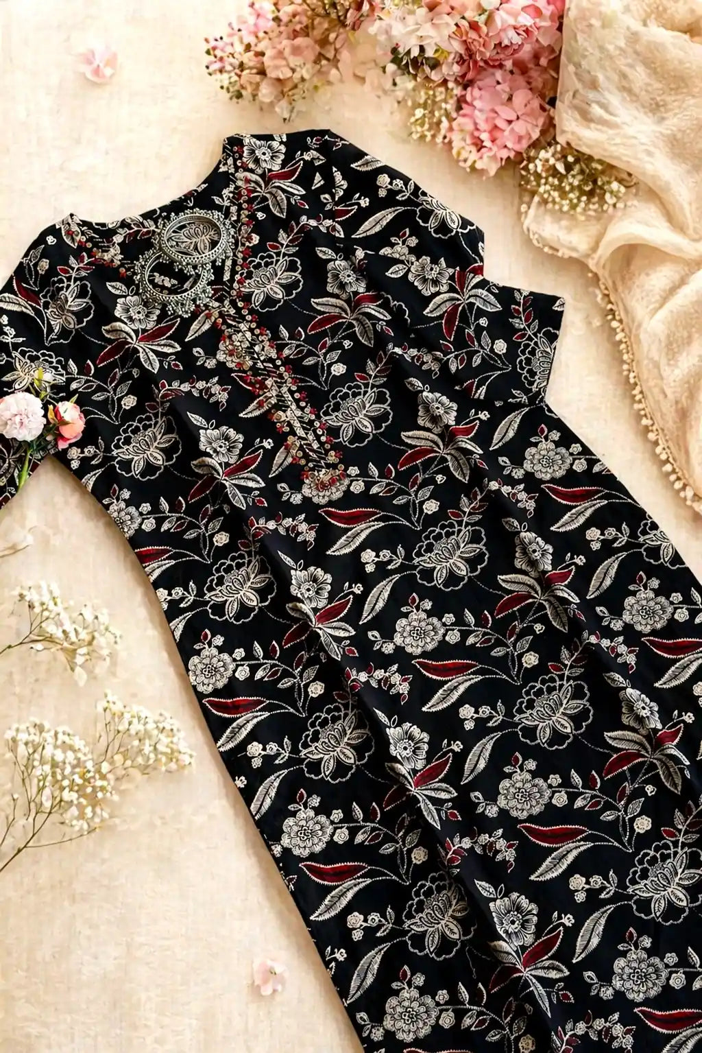 Kalamkari Black Mul Budget Kurta