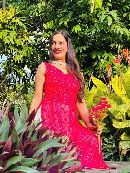 Salmon Pink Mirror Gulnaz Kurta