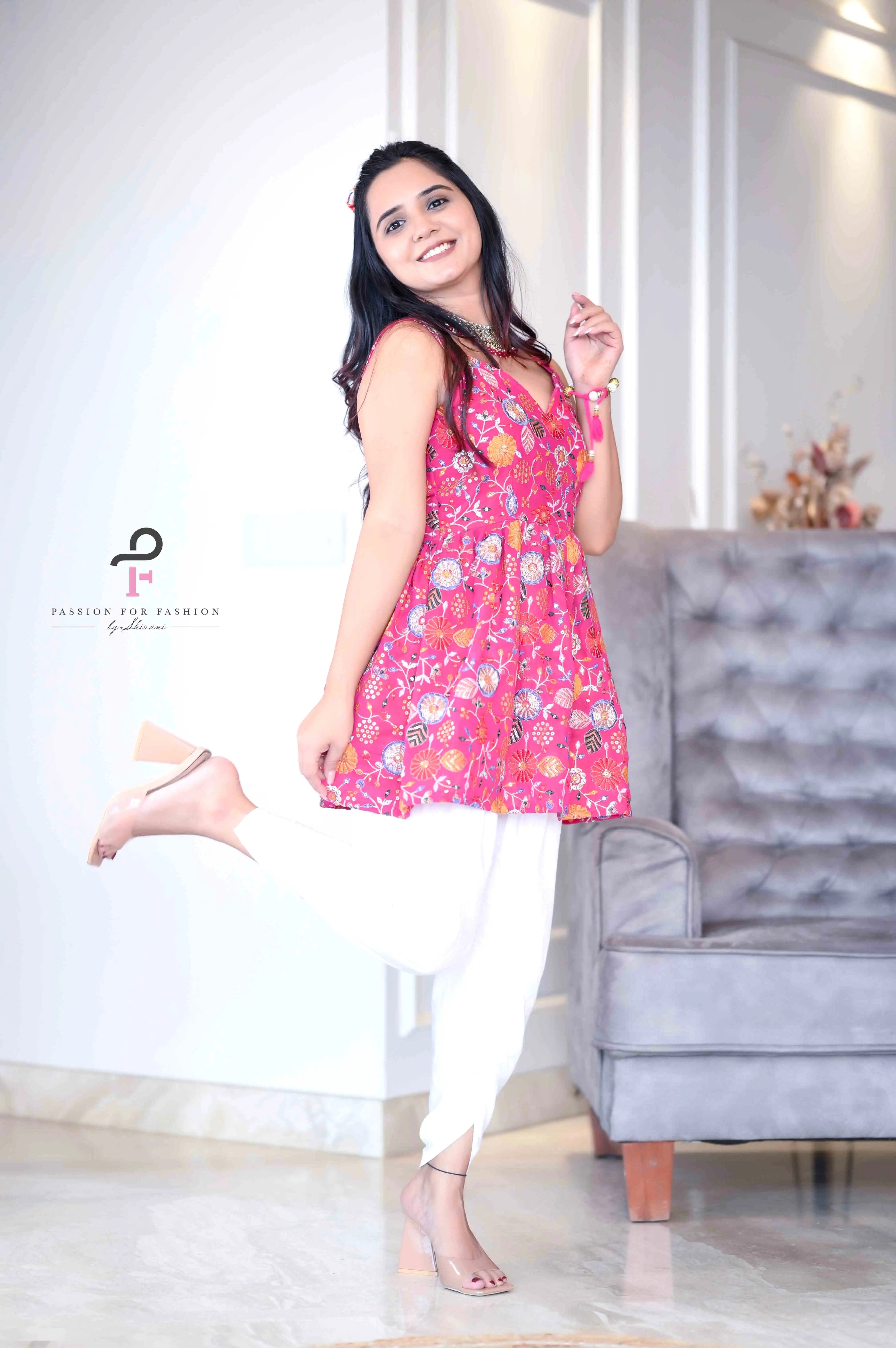 Rosy Pink Gulnaz Embroidered Peplum