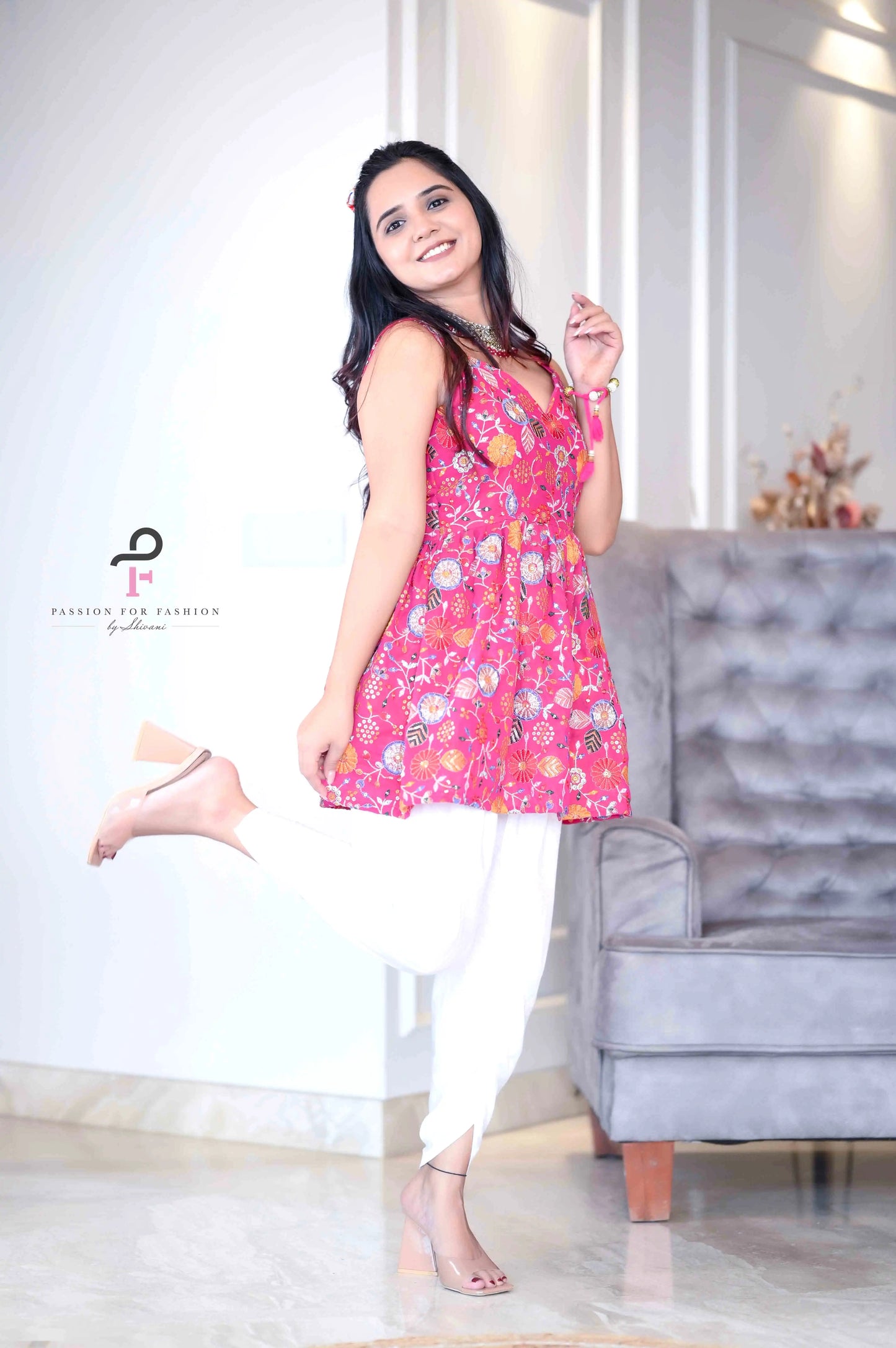 Rosy Pink Gulnaz Embroidered Peplum
