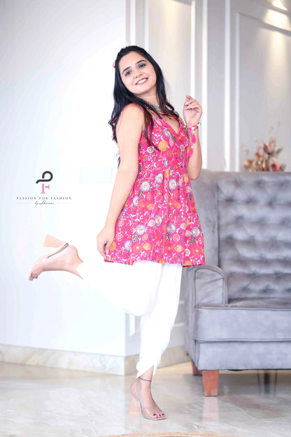 Rosy Pink Gulnaz Embroidered Peplum