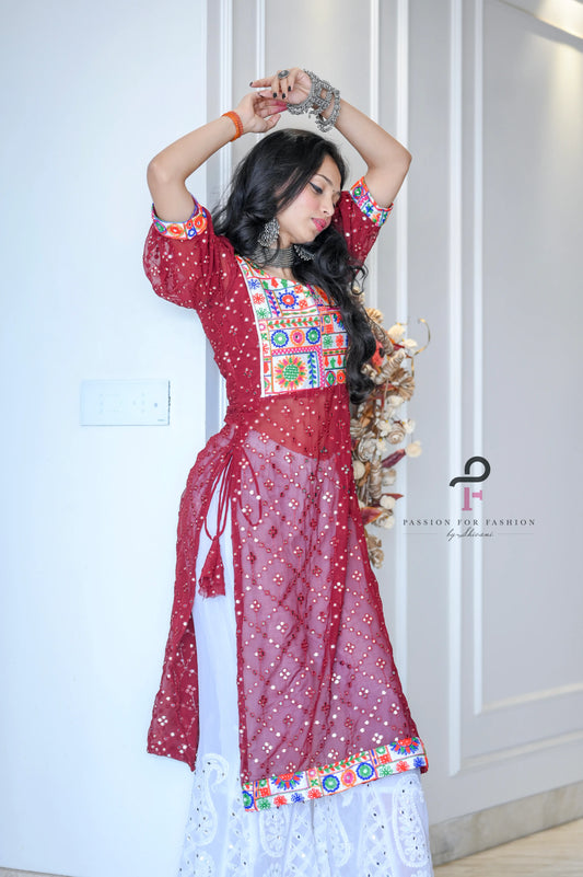 Scarlet Maroon Embroidered Gulnaz Kurta