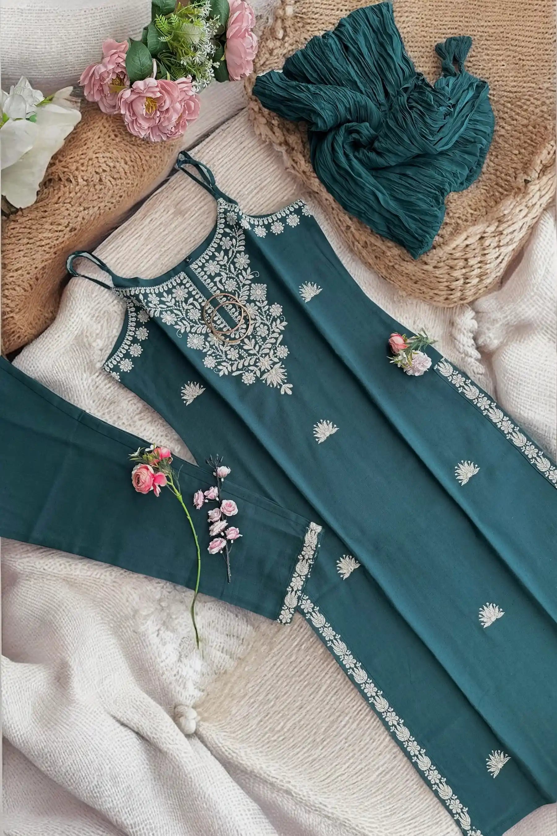 Deep Teal Embroidered Meher Suit