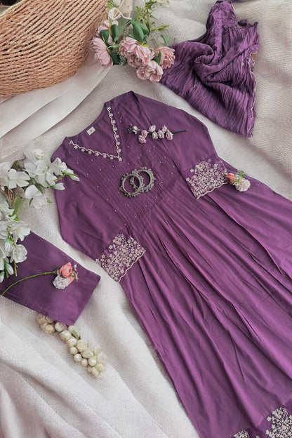 Elegant Purple Embroidered Kurta Set