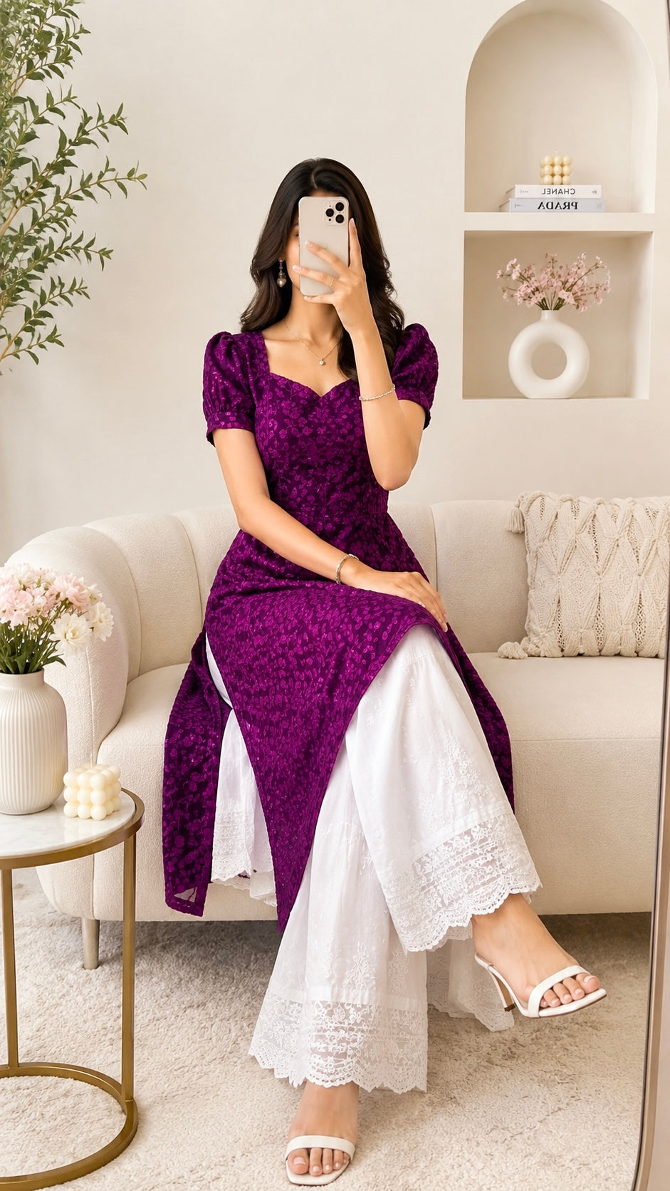 Wine Embroidered Gulnaz Designer Kurta