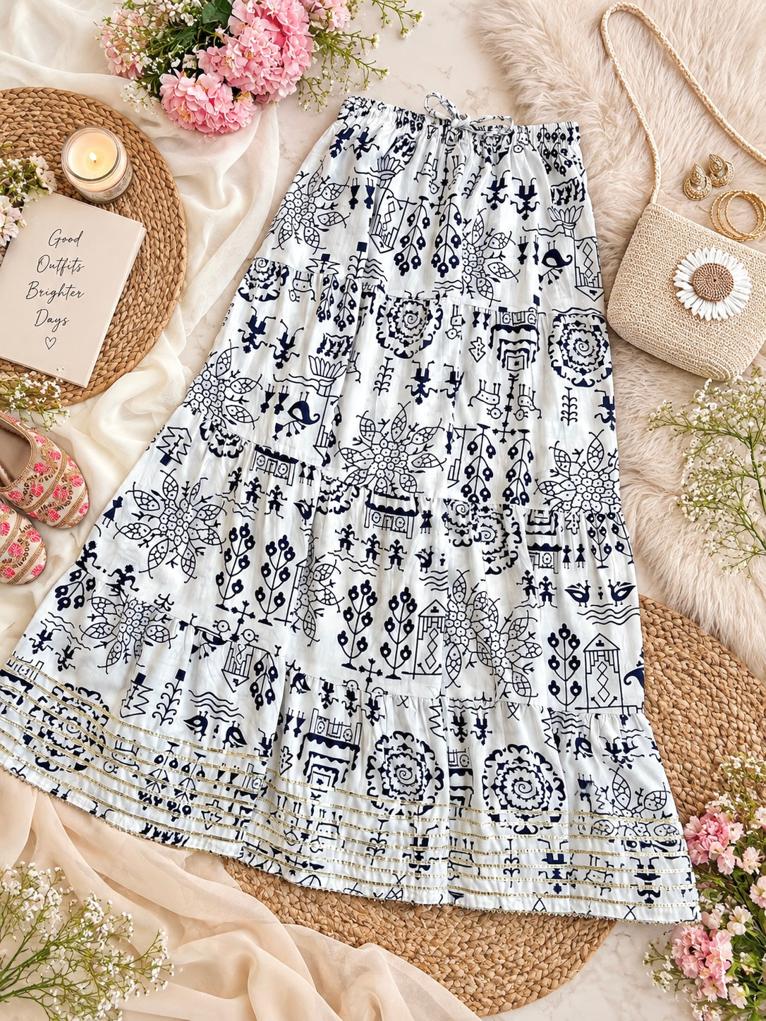 Jaipuri Indigo Folk Flared Twirl Skirt