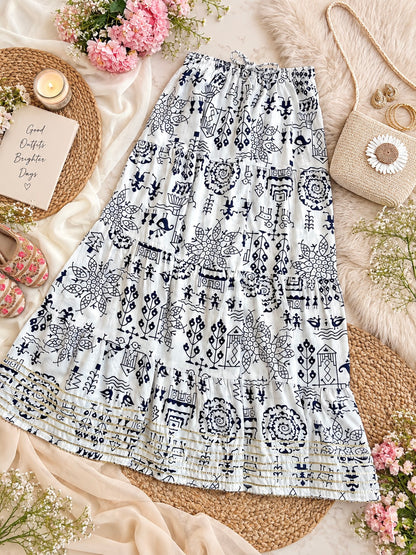 Jaipuri Indigo Folk Flared Twirl Skirt