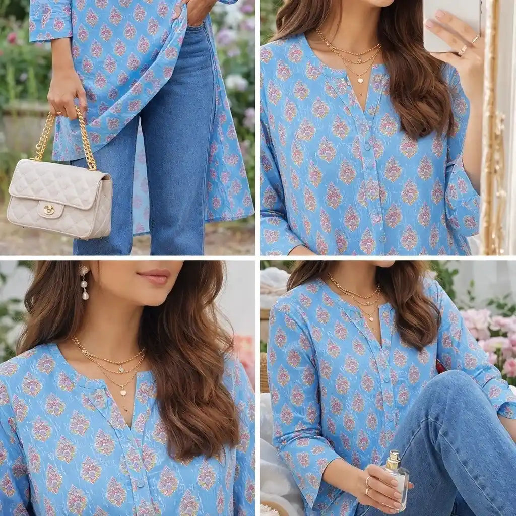 Blush Blue Mul Budget Kurta