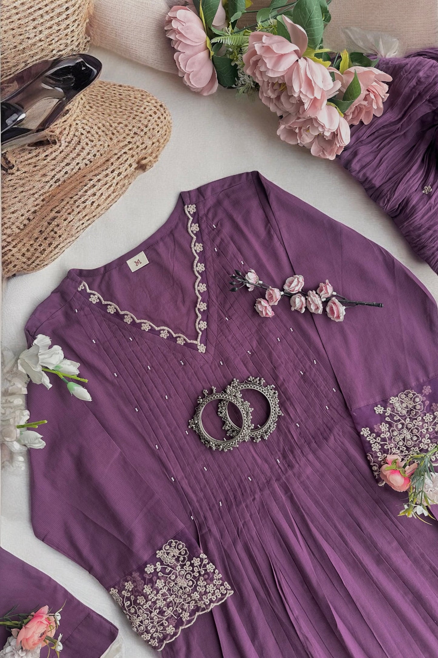 Elegant Purple Embroidered Kurta Set
