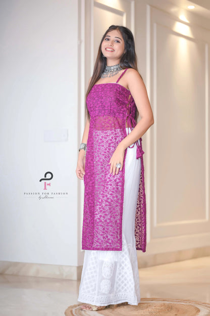 Sunlit Wine Gulnaz Embroidered Kurta