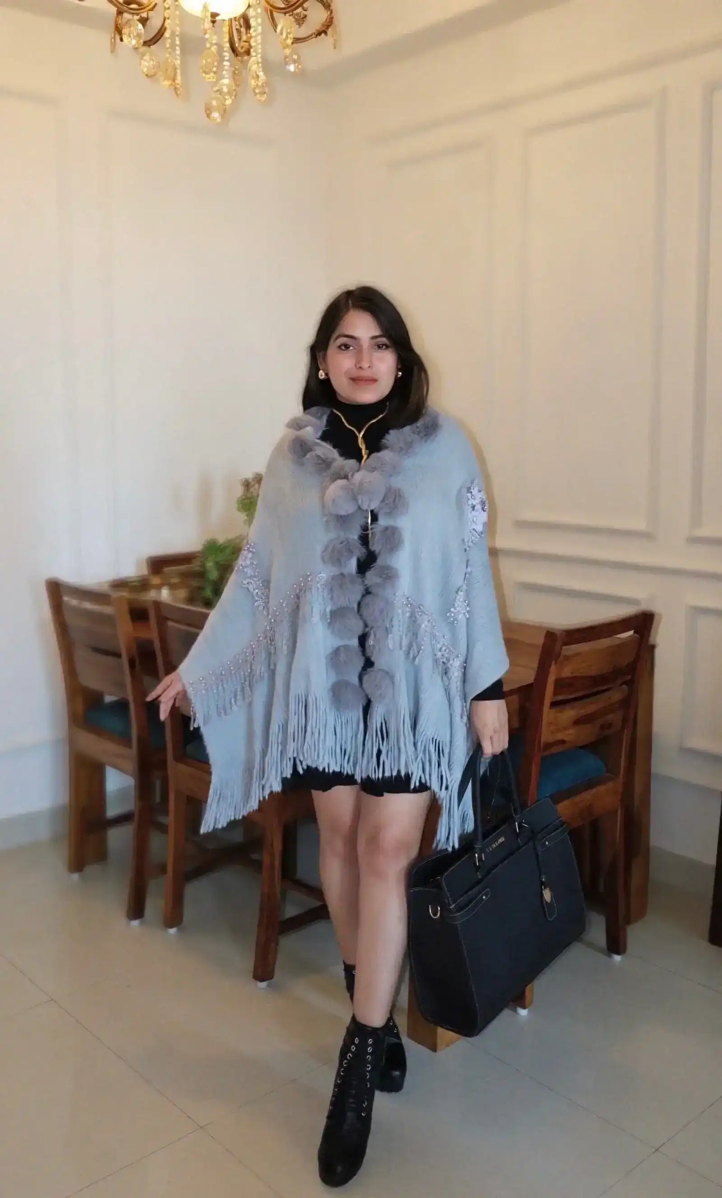 Soft Grey Fur Winter Cape