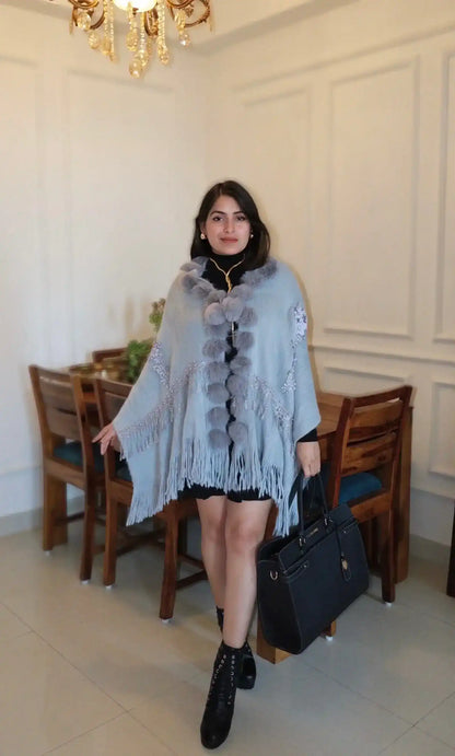 Soft Grey Fur Winter Cape