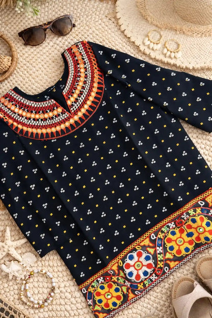 Gold Black Bandhej Short Kurta