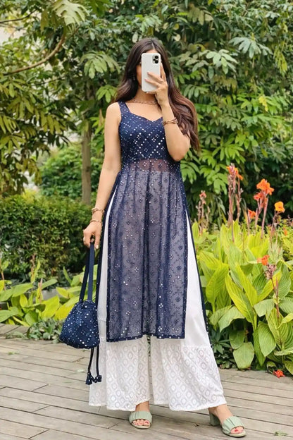 Orient Blue Mirror Gulnaz Kurta