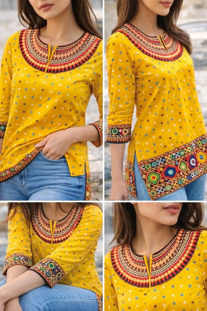 Yellow Bandhej Gamti Kurta