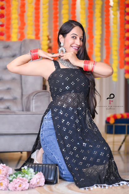 Rosy Black Gulnaz Embroidered Kurta