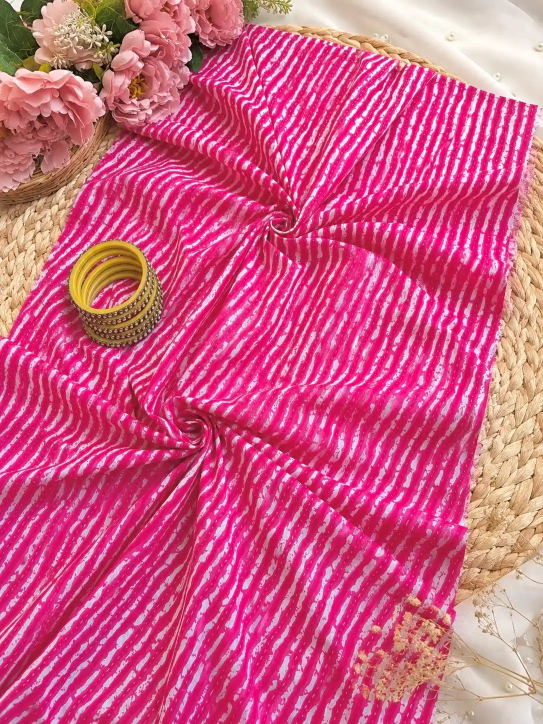 Pretty In Pink Lehriya MulMul Fabric Cut