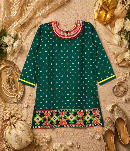 Green Bandhej Gamti Kurta