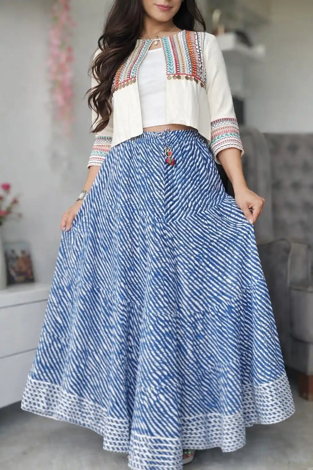 Jaipuri Blue Lehriya Twirl Skirt