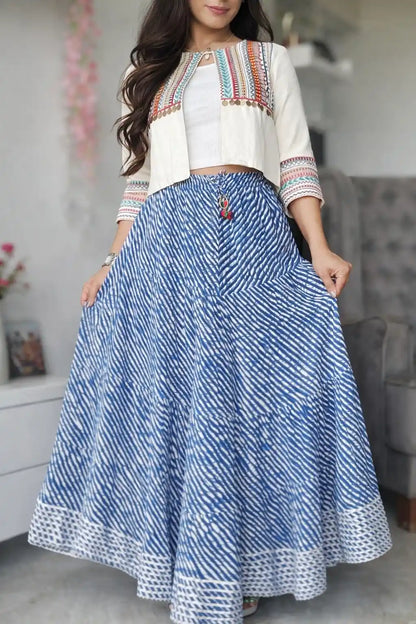 Jaipuri Blue Lehriya Twirl Skirt