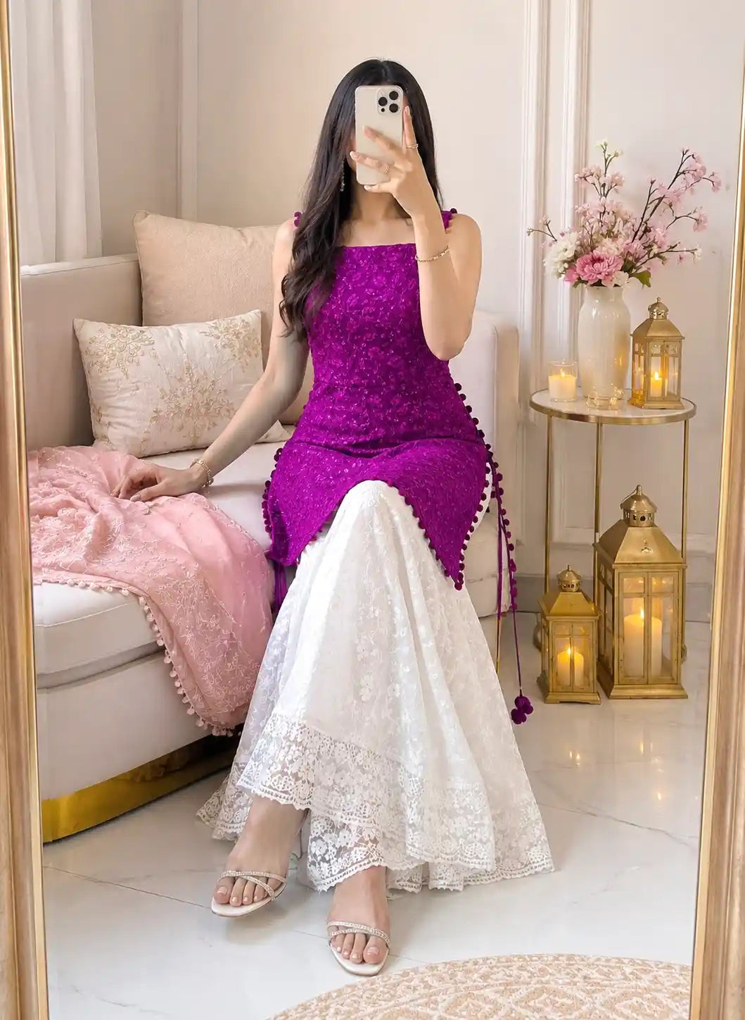 Fuchsia Blush Gulnaz Embroidered Kurta