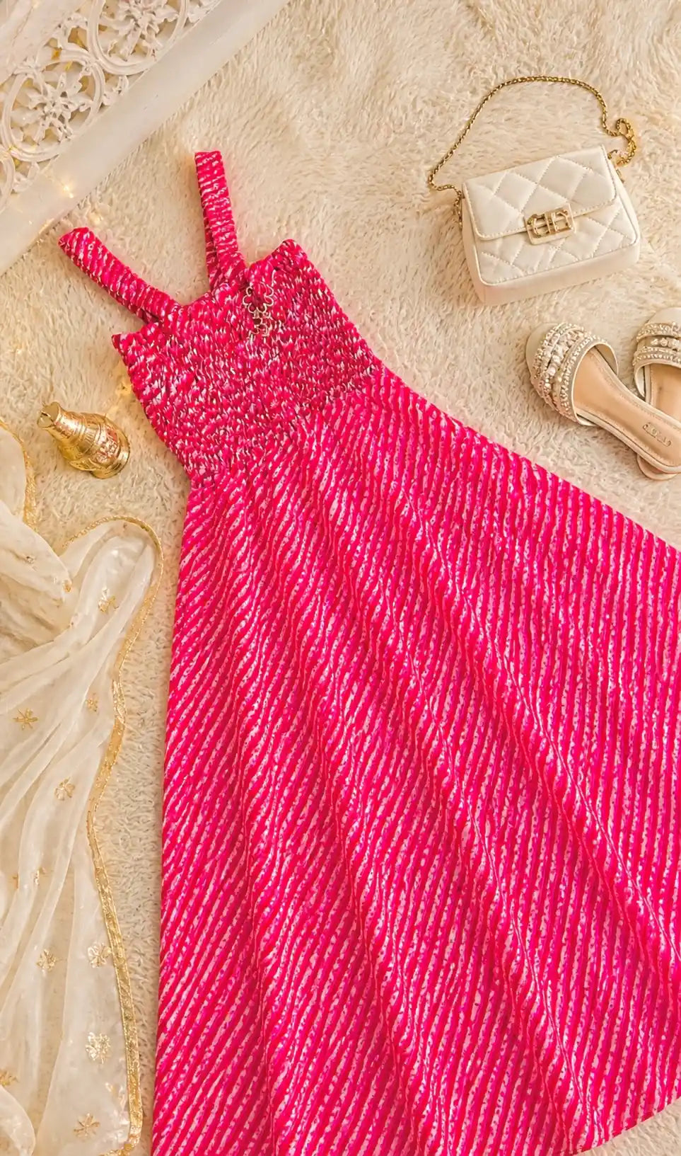 Pink Lehriya Smoky Twirl Dress
