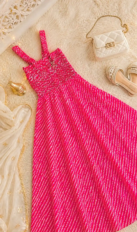 Pink Lehriya Smoky Twirl Dress