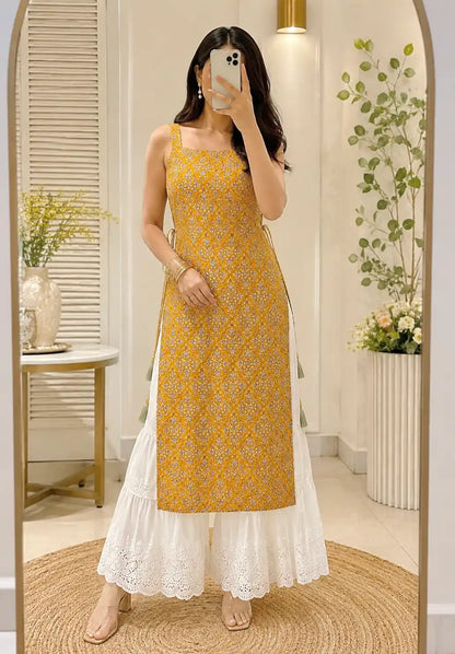Mustard Ajrakh Jaipuri Gulnaz Kurta
