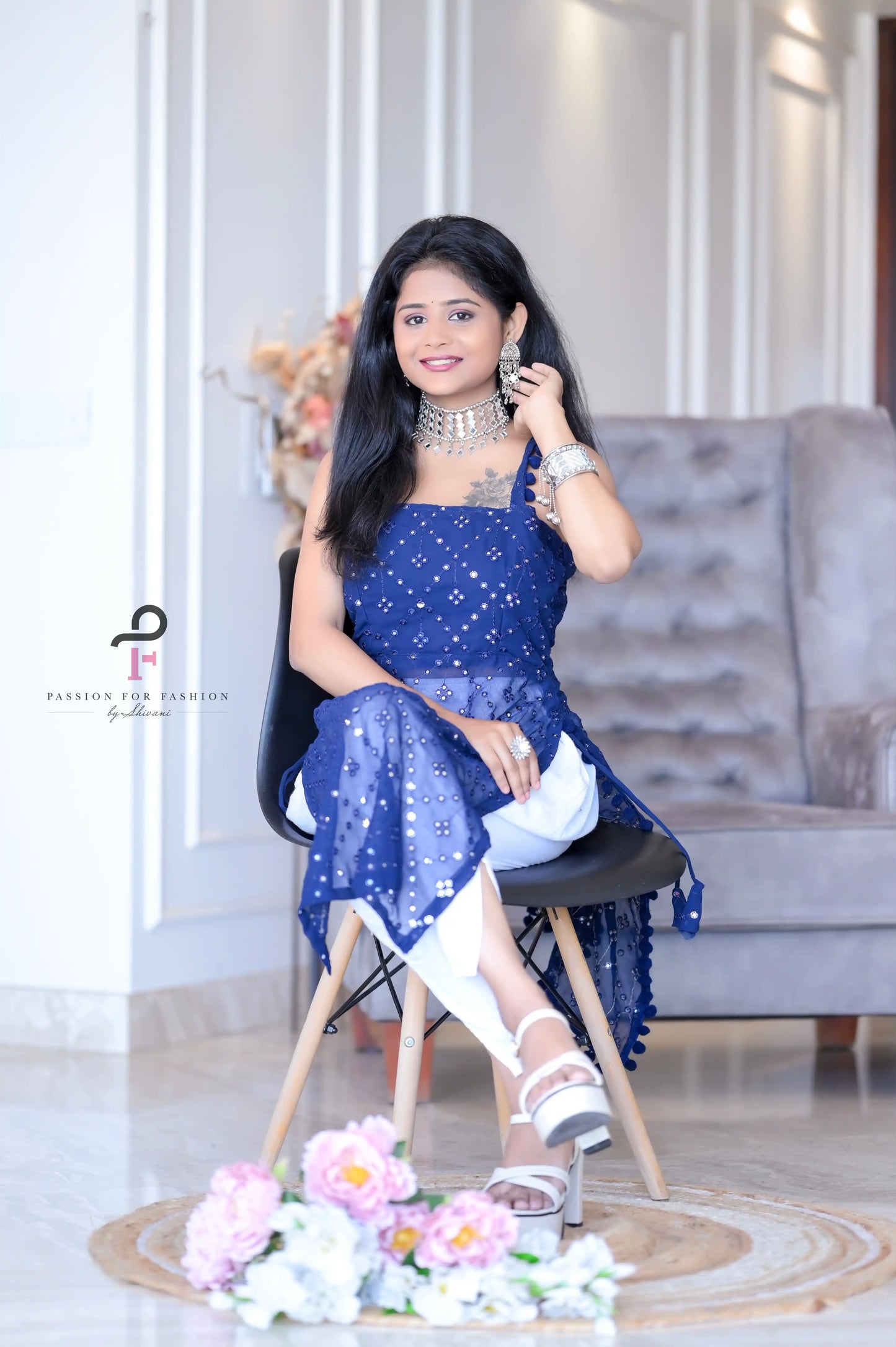 Shimmer Blue Embroidered Gulnaz Kurta