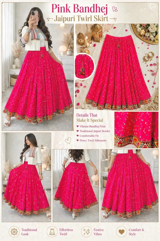 Pink Bandhej Jaipuri Twirl Skirt