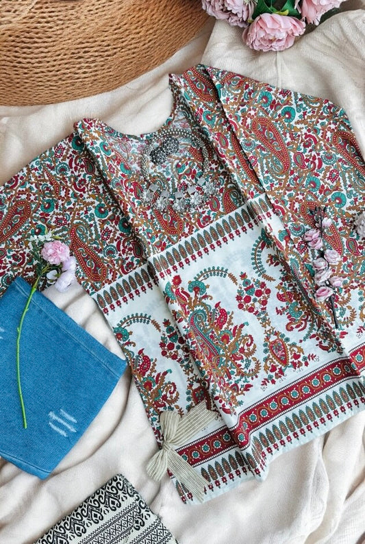 Maroon Kairi Rangriti Short Kurta