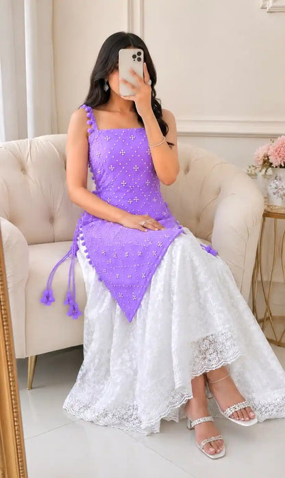 Mirror Lilac Gulnaz Embroidered Kurta