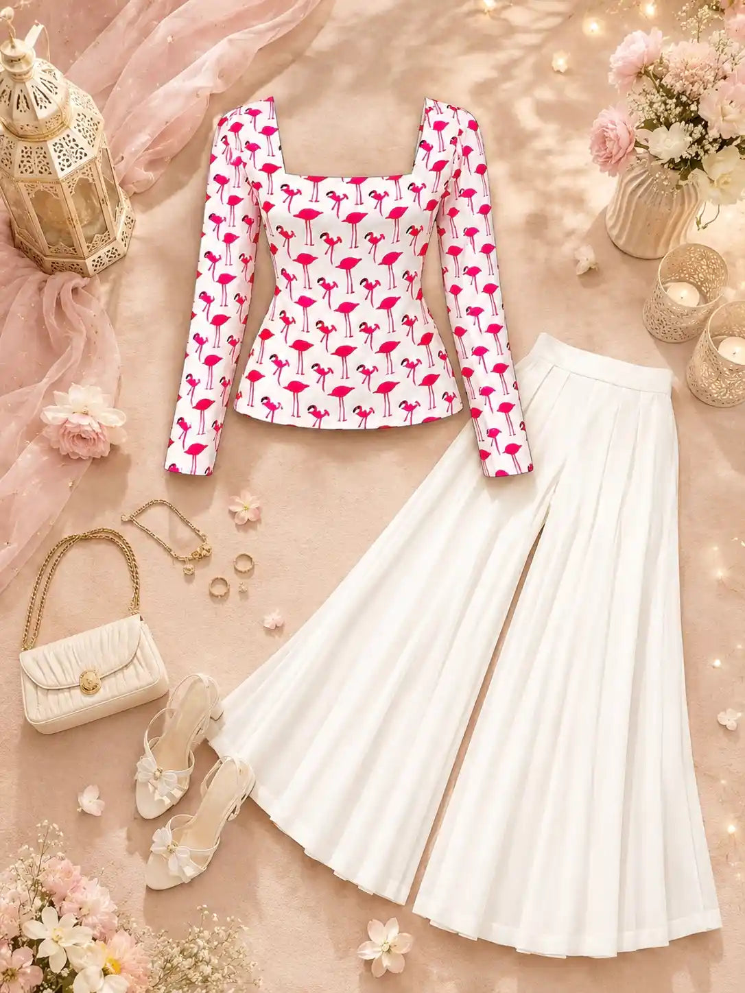 Pinteresty Pink Flamingo Print Peplum Top