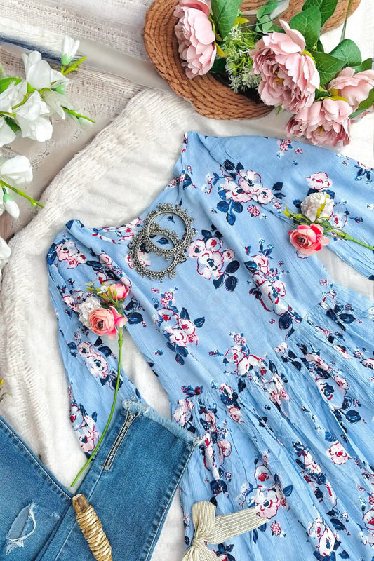 Asul Blue Floral Daisy Peplum Top