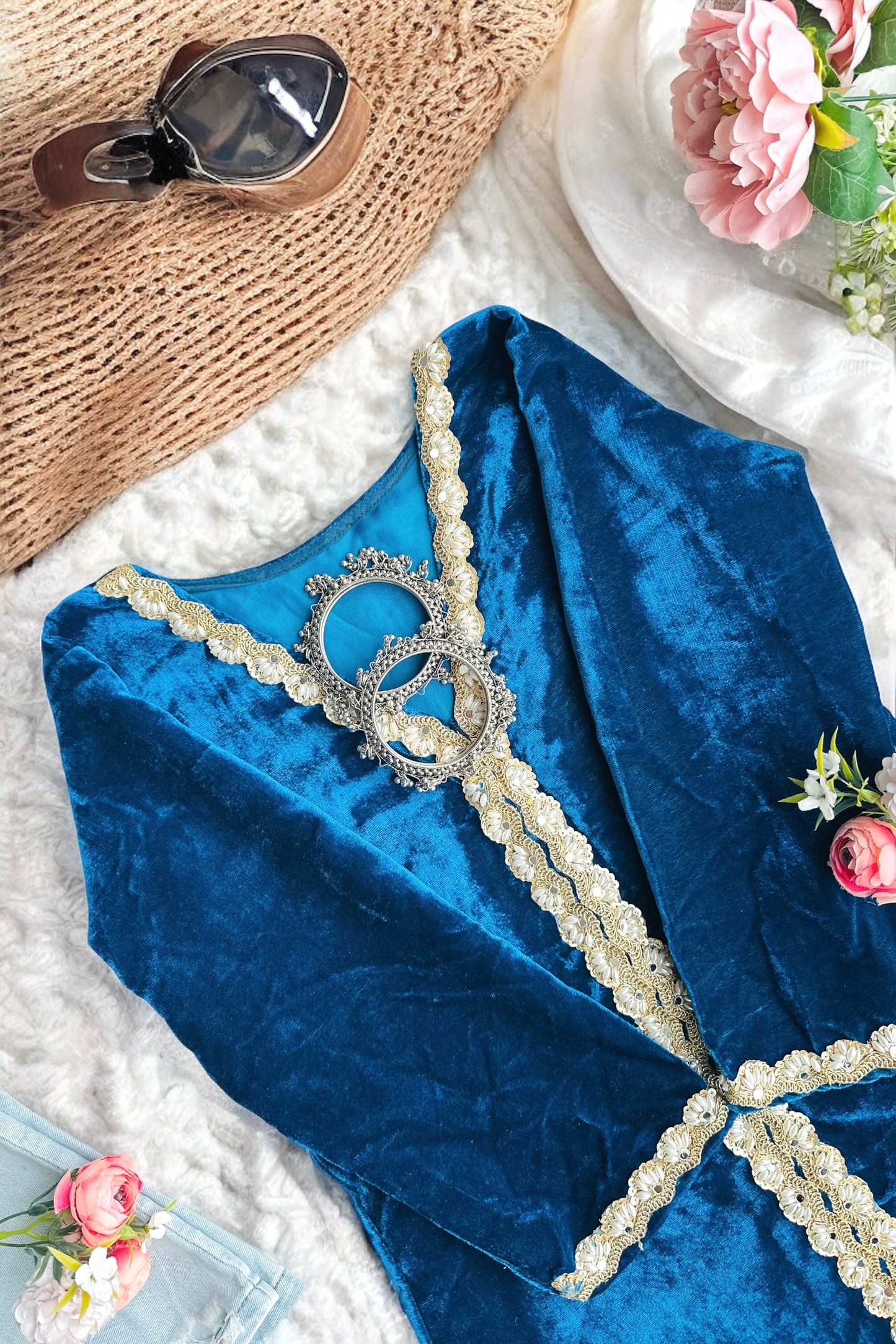 Midnight Embroidered Velvet Kurti